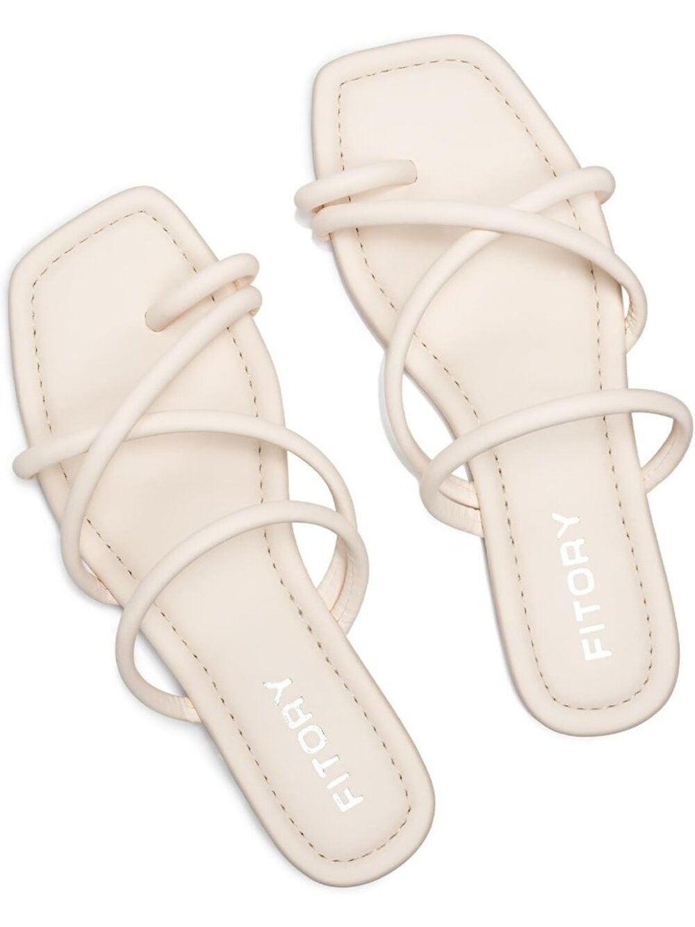Women's Cream Summer Flat Toe Ring Thong Open Toe Cross Strap Fashion Shoes